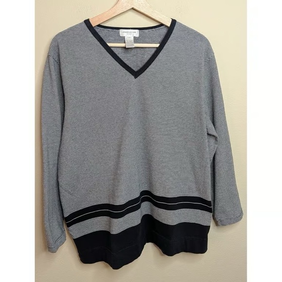 Sweaters - Tommy Bahama Gray V-Neck Stripe Trim Men's Sweater
